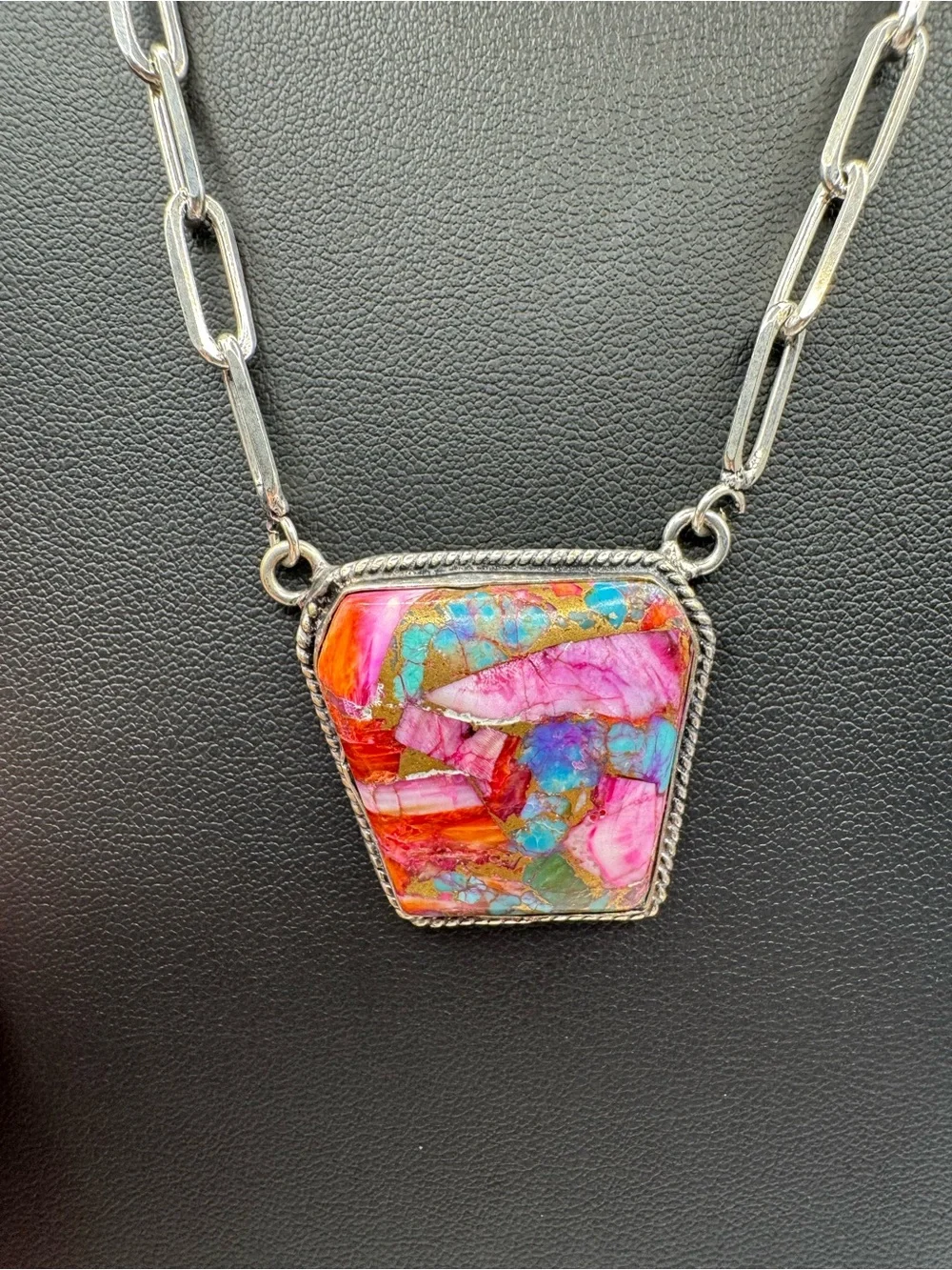 Pink Dahlia Turquoise Composite Stone Pendant Necklace